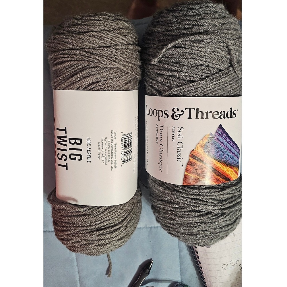 Loops & Threads Soft Classic and Big Twist Acrylic Yarn Gray Bundle 2 Skeins